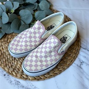 Vans pink and white checkered slip-ons - Size 8